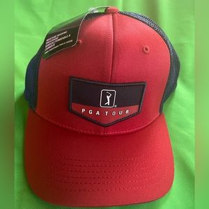 ((SOLD OUT))PGA Tour Americana Trucker Style Golf Hat, White, Polyester